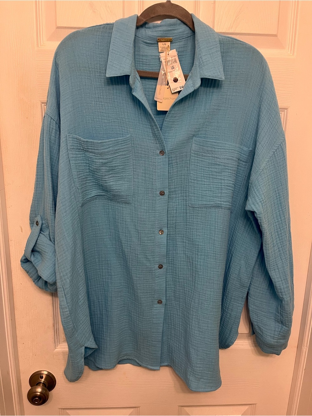 Magaschoni aqua button-down shirt swim cover up